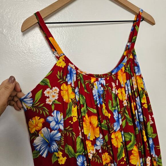 Island Planet Hawaiian Floral Print‎ Swing Sundress Dress OS Red Blue Yellow - Picture 2 of 6